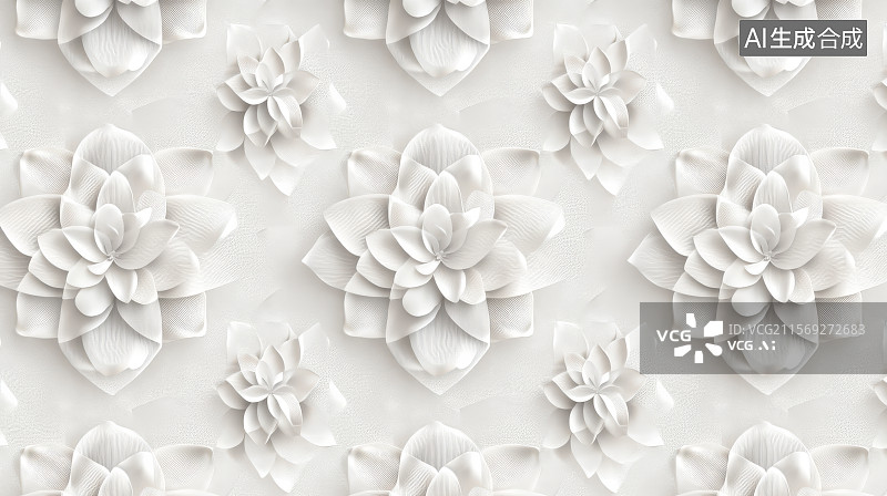 【AI数字艺术】白色立体纸雕花卉装饰图图片素材