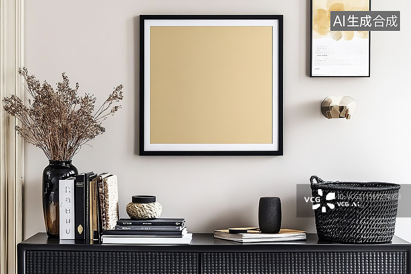 【AI数字艺术】空框装饰的温馨居室图片素材
