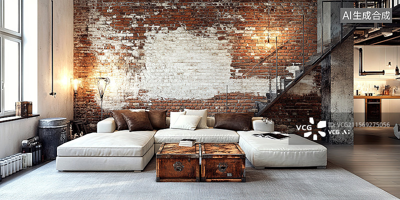 【AI数字艺术】工业风客厅设计图片素材