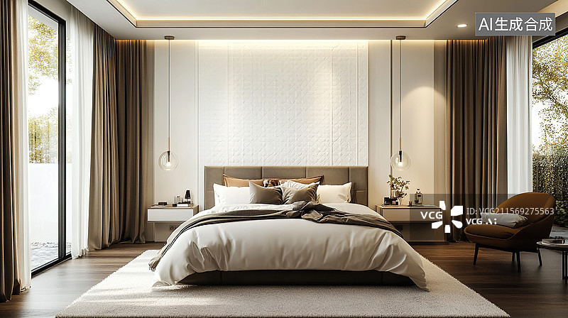 【AI数字艺术】现代极简卧室设计图片素材