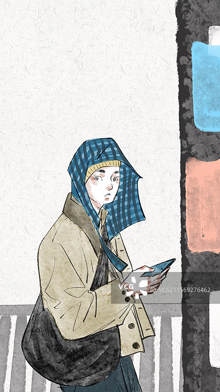 清新手绘风人物插画壁纸图片素材