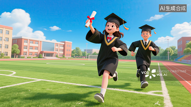 【AI数字艺术】一男一女，情侣，大学生，庆祝，毕业插画图片素材