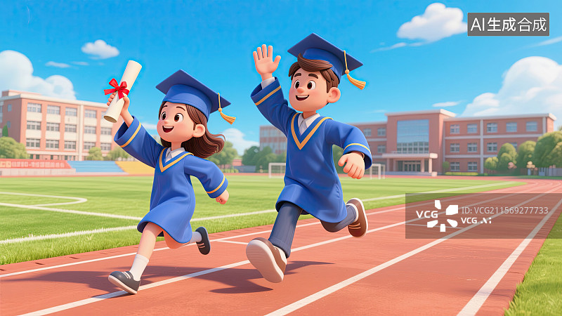 【AI数字艺术】一男一女，情侣，研究生，庆祝，毕业插画图片素材