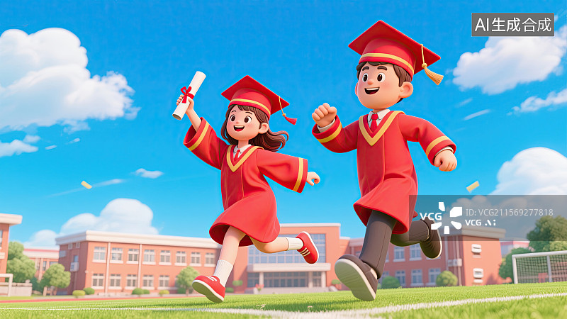 【AI数字艺术】一男一女，情侣，博士生，庆祝，毕业插画图片素材