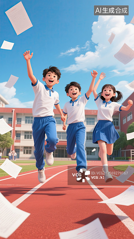 【AI数字艺术】高中生，高考，试卷，跑道，庆祝图片素材