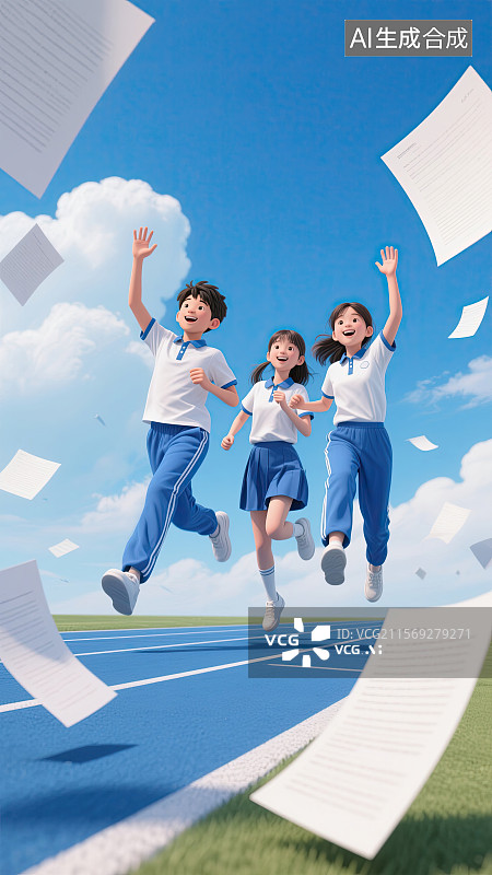 【AI数字艺术】高中生，高考，试卷，跑道，庆祝图片素材