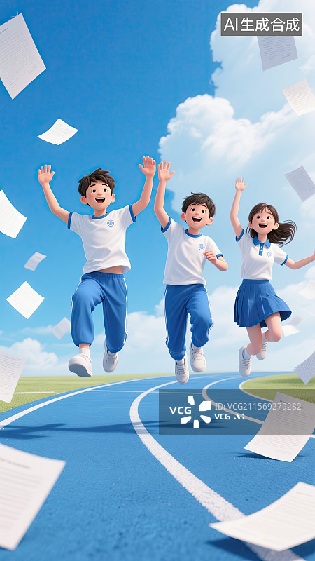 【AI数字艺术】高中生，高考，试卷，跑道，庆祝图片素材
