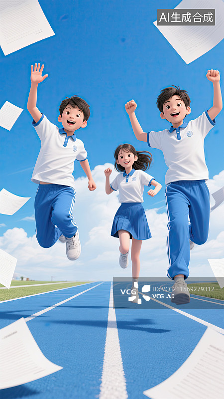 【AI数字艺术】高中生，高考，试卷，跑道，庆祝图片素材