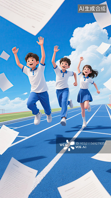 【AI数字艺术】高中生，高考，试卷，跑道，庆祝图片素材