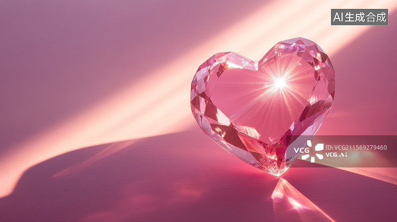 【AI数字艺术】水晶爱心在粉色光影中闪耀图片素材