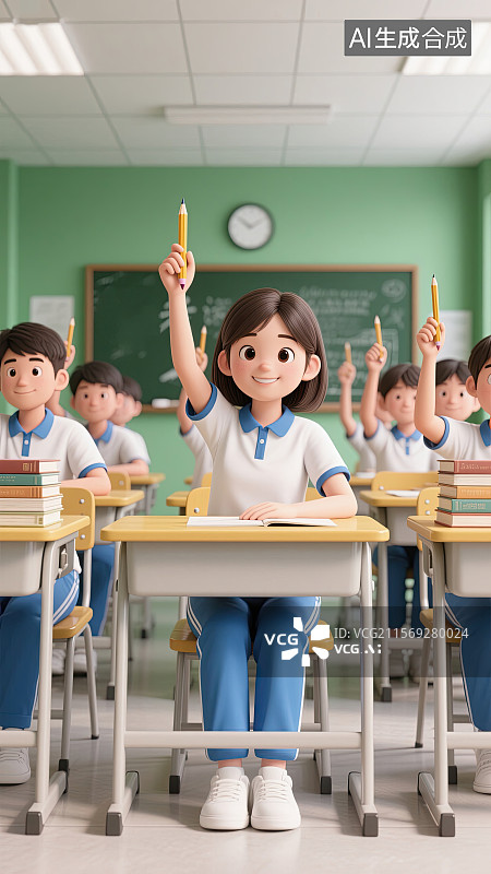 【AI数字艺术】女生，握笔，高考，必胜，教室背景图片素材