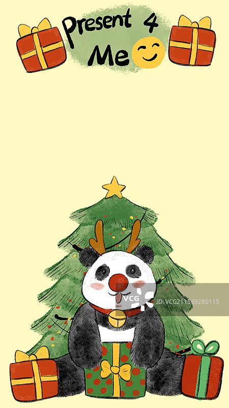 治愈圣诞熊猫插画壁纸图片素材