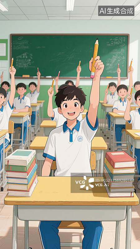 【AI数字艺术】男生，握笔，高考，必胜，插画图片素材