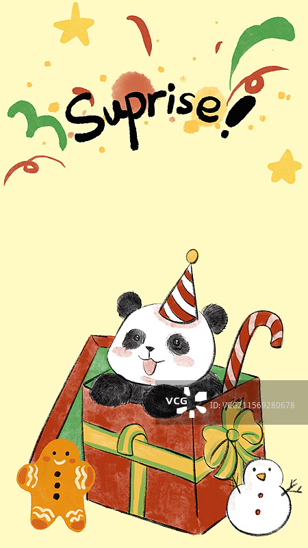 治愈圣诞熊猫插画壁纸图片素材