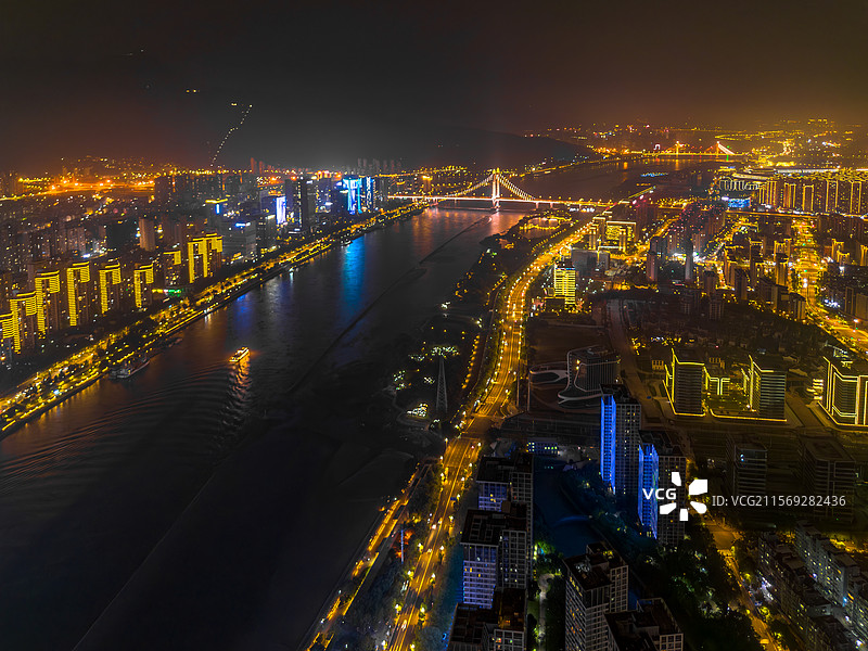 福州台江夜景航拍高楼图片素材