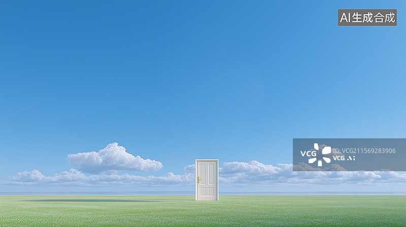 【AI数字艺术】通向蓝天草地间的门图片素材