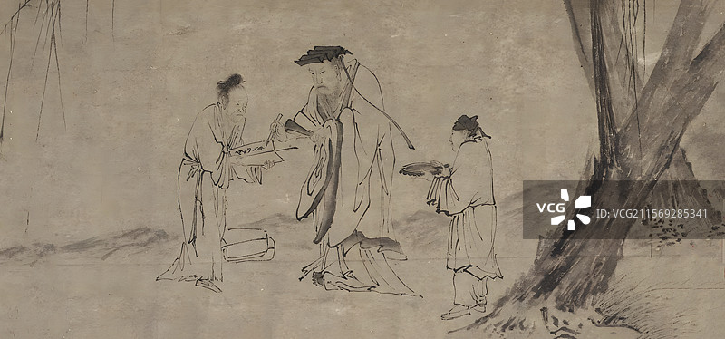 中国古代绘画艺术品，梁楷，王羲之书叶图卷图片素材