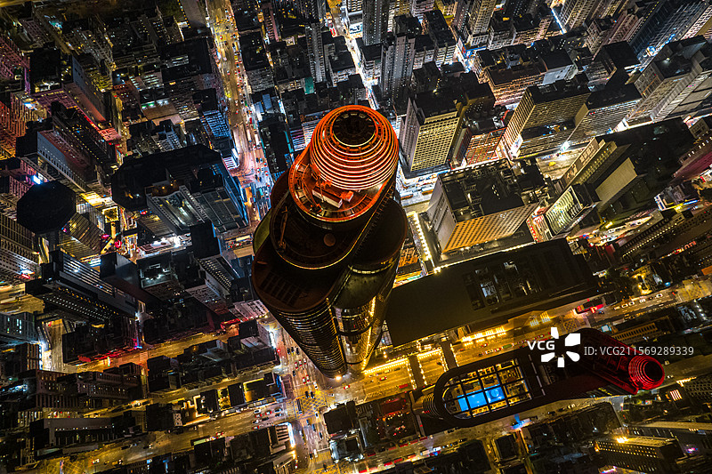 航拍香港旺角朗豪坊夜景图片素材