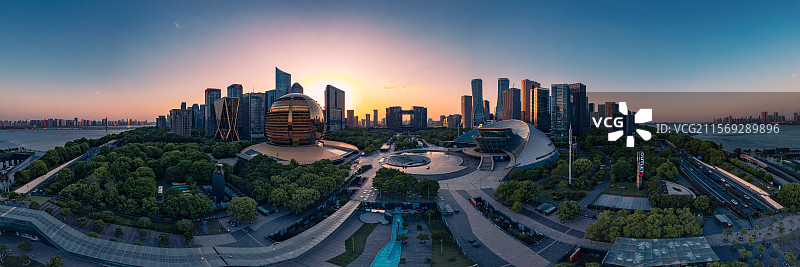 杭州市民中心落日余晖图片素材