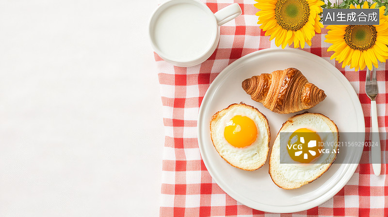 【AI数字艺术】早餐牛奶煎蛋面包图片素材