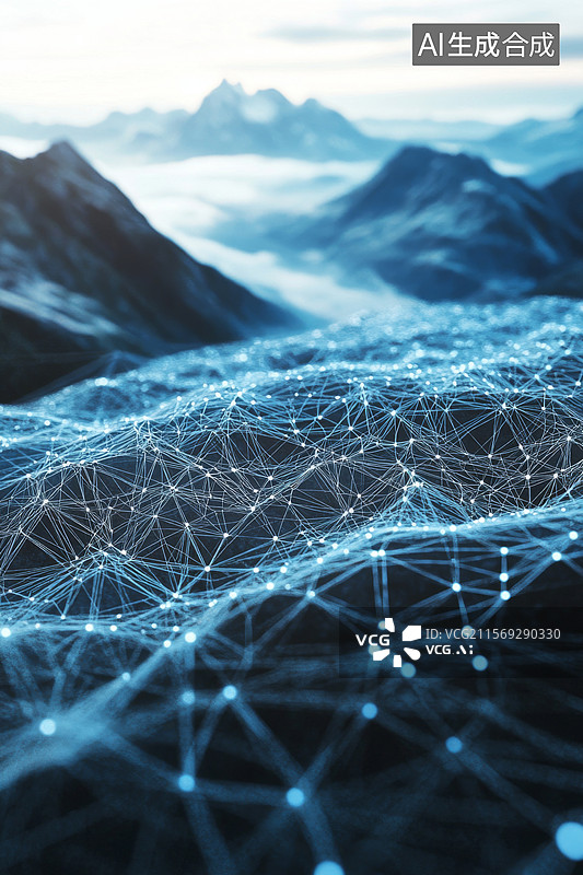 【AI数字艺术】高山山区网络覆盖 科技地形图片素材