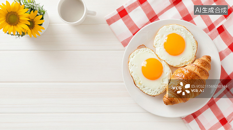 【AI数字艺术】早餐牛奶煎蛋面包图片素材