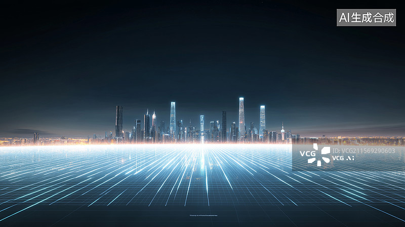 【AI数字艺术】未来城市天际线和科技互联网高速公路图片素材