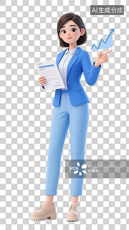 【AI数字艺术】拿着文件正在分析报告的3D职场女性图片素材