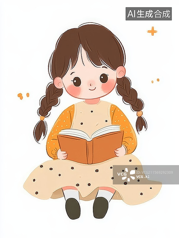【AI数字艺术】小女孩阅读书籍图片素材