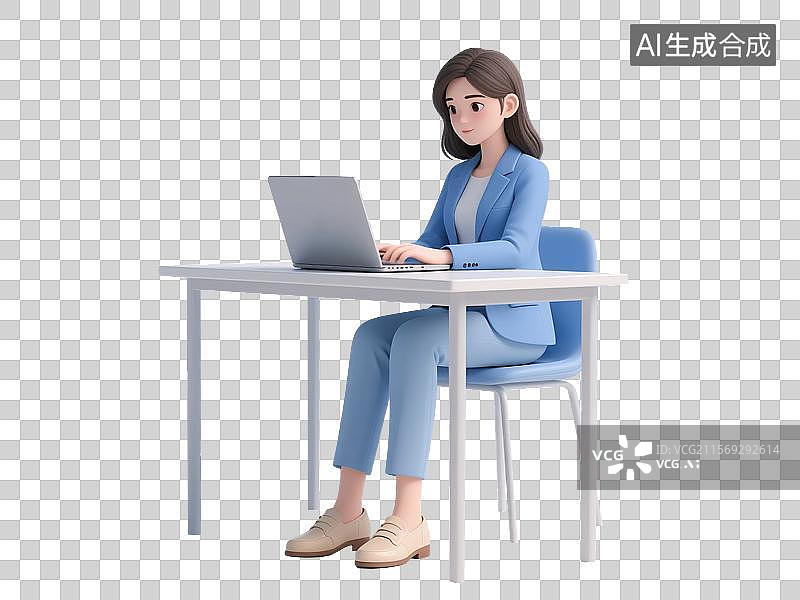 【AI数字艺术】坐在桌前办公的3D职场女性图片素材
