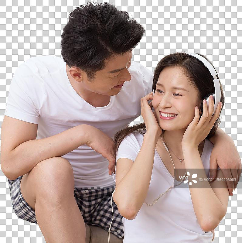 浪漫情侣听音乐图片素材