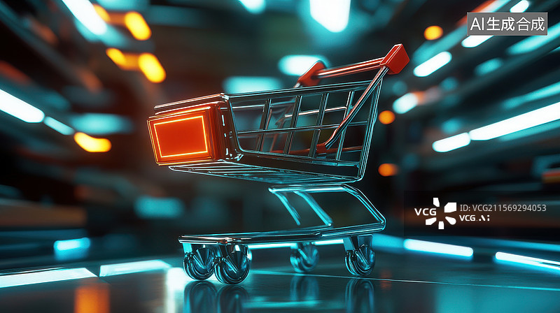 【AI数字艺术】未来感购物车图片素材