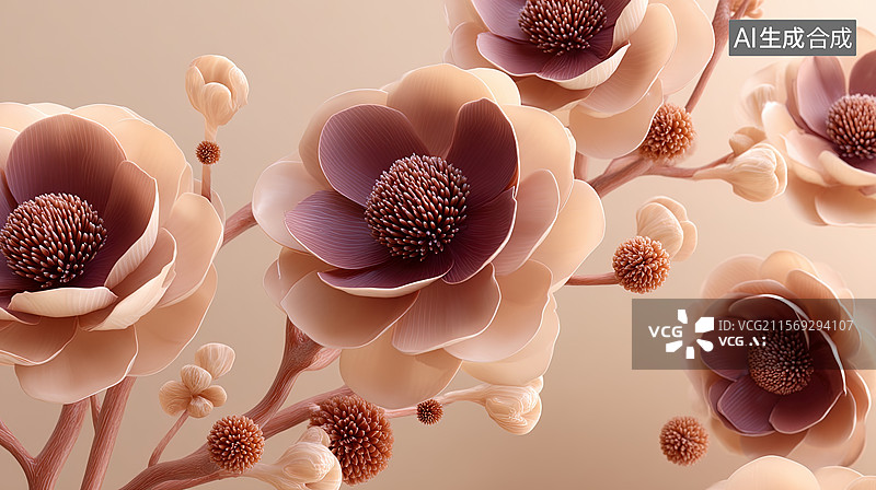 【AI数字艺术】摩卡色系的温柔花语图片素材