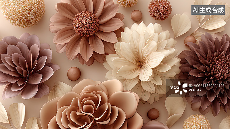【AI数字艺术】摩卡色系的温柔花语图片素材