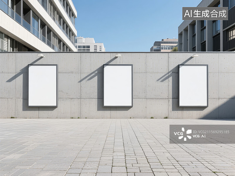 【AI数字艺术】城市广场上的空白广告牌图片素材