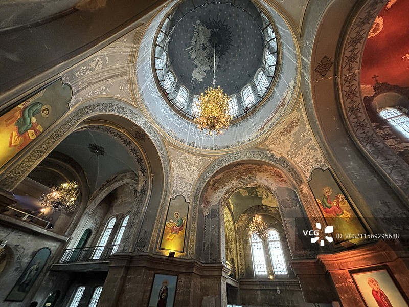 哈尔滨 索菲亚教堂 内部 室内 场景 天顶 油画 壁画图片素材