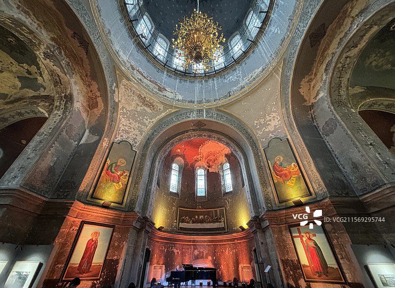 哈尔滨 索菲亚教堂 内部 室内 场景 天顶 油画 壁画图片素材
