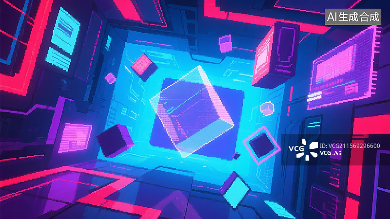 【AI数字艺术】霓虹灯下的未来科技空间图片素材