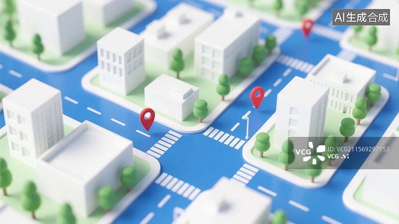 【AI数字艺术】城市模型中的定位标记图片素材