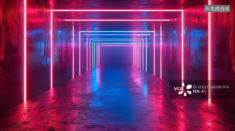 【AI数字艺术】未来科技感的隧道空间 赛博朋克风格的通道隧道图片素材