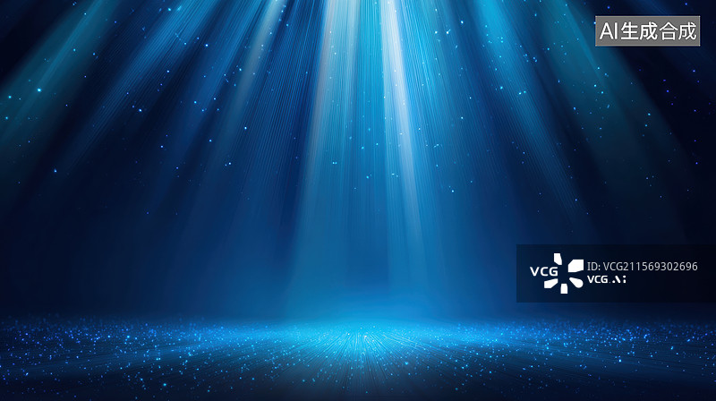 【AI数字艺术】蓝色光束照射下的舞台背景图片素材