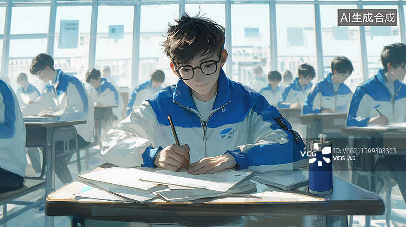 【AI数字艺术】学生在教室里做作业图片素材