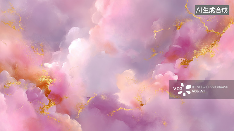 【AI数字艺术】粉色与金色云雾抽象艺术图片素材