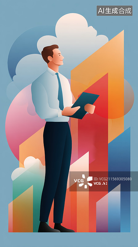 【AI数字艺术】商务人士手持平板电脑图片素材