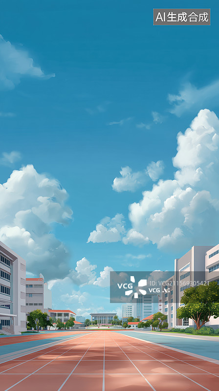 【AI数字艺术】校园跑道与蓝天白云图片素材