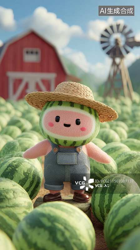 【AI数字艺术】夏天元素插画卡通风格的西瓜图片素材