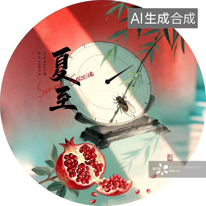【AI数字艺术】新中式二十四节气书法夏至插画海报图片素材