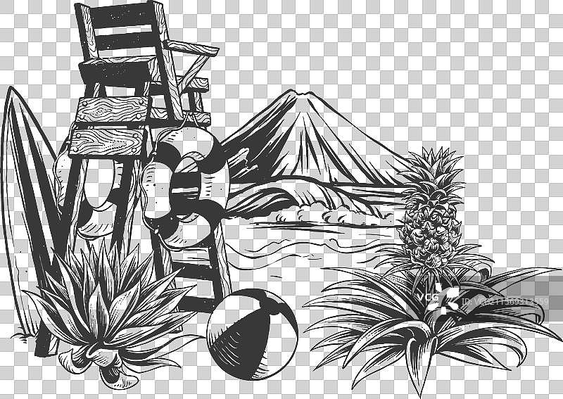 手绘的夏季救生椅图片素材