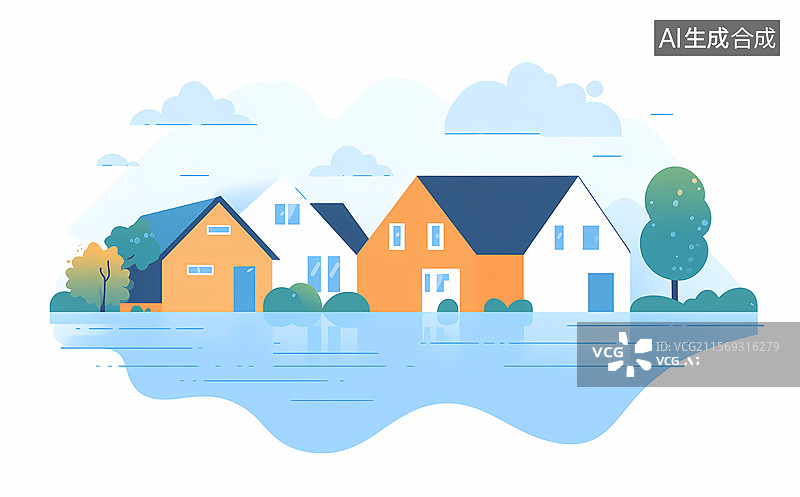 【AI数字艺术】水淹社区的警示图片素材