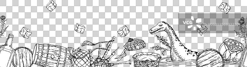 手绘墨水风格的苏格兰无缝边框图片素材